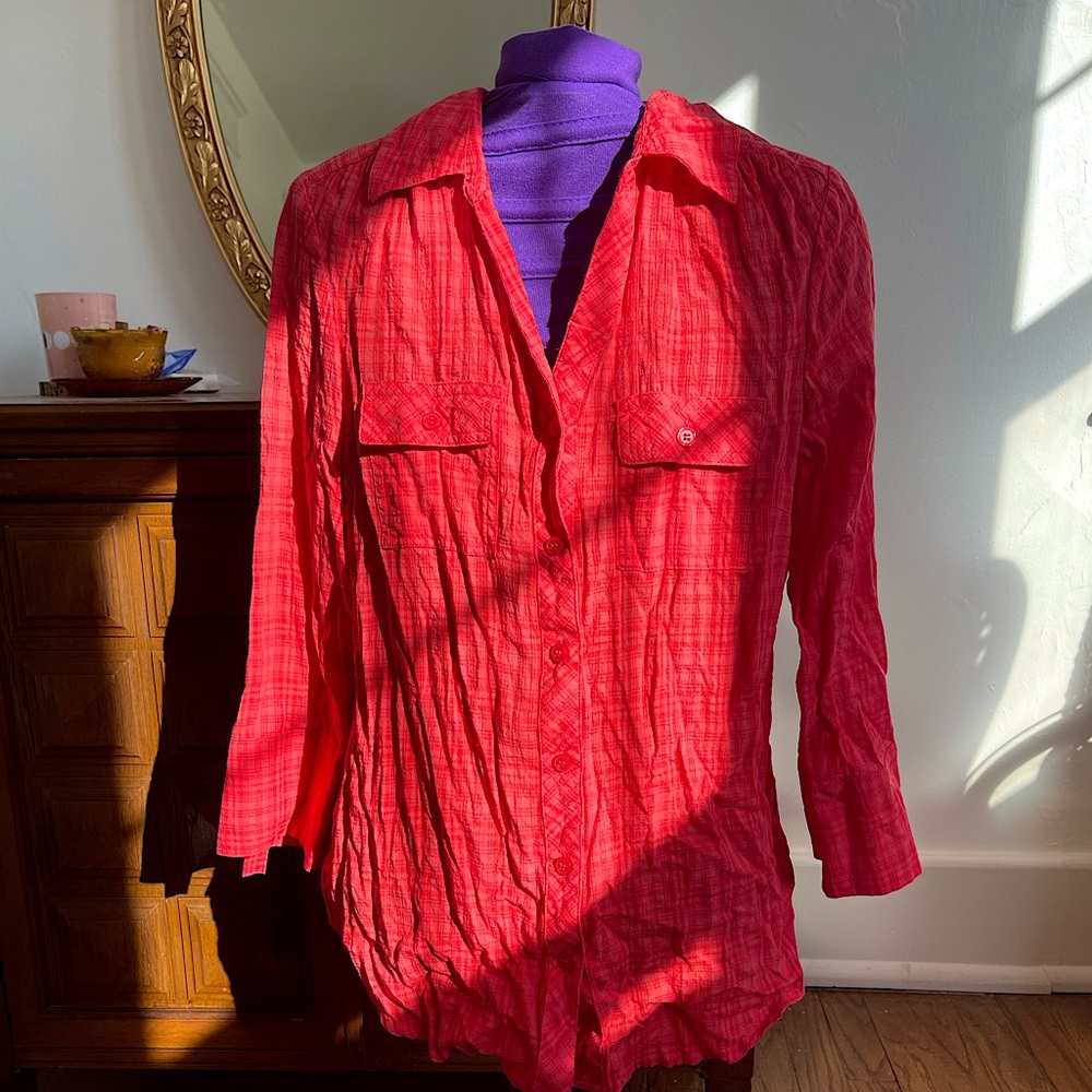 Pink, plaid, button down.